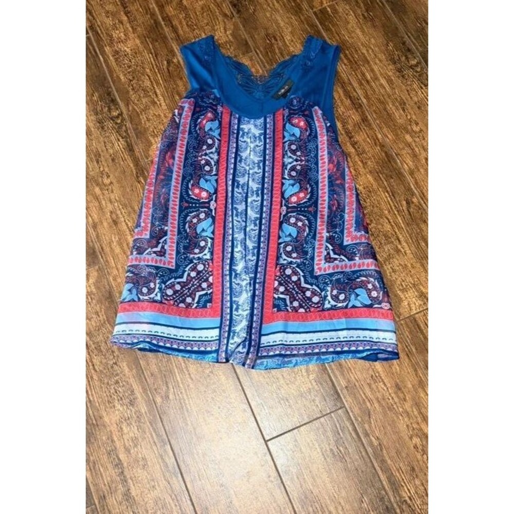 Style & Co Boho Paisley Lace Back Swing Tank Top - L